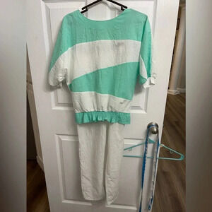 Vintage Picket & Post Women’s Windsuit Top Pants Size Medium 80’s Retro White